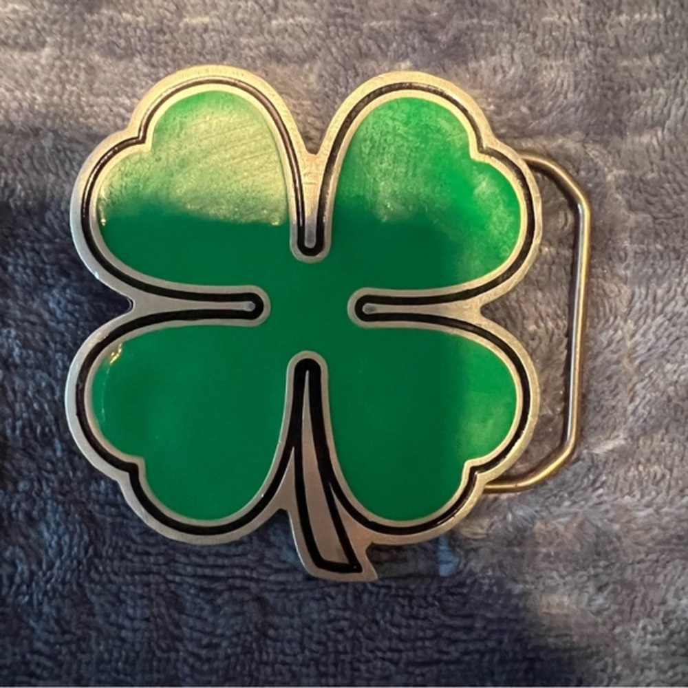 Real American products pewter shamrock/4 leaf clover belt buckle